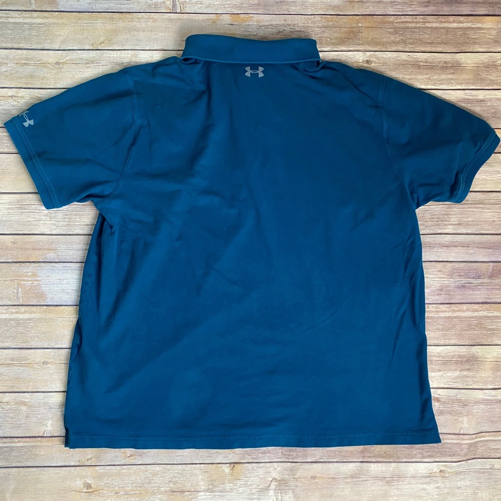 Under Armour Mens HeatGear Polo Shirt 2XL Teal Blue Loose Fit Short Sleeve Logo